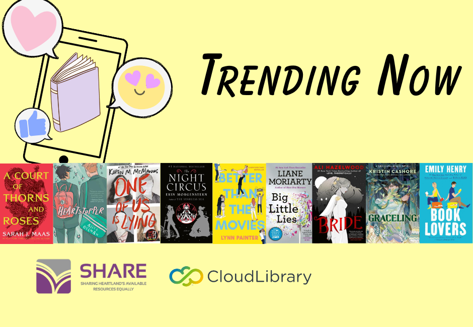 A row of book covers with an image of a smartphone and the words Trending Now above.