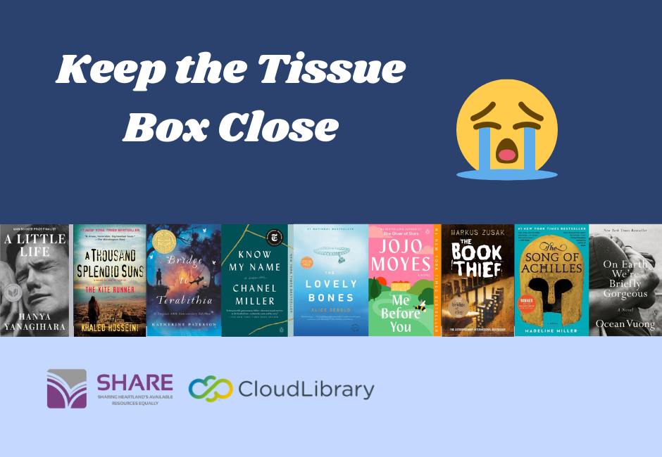 A row of book covers with the words Keep the Tissue Box Close above.