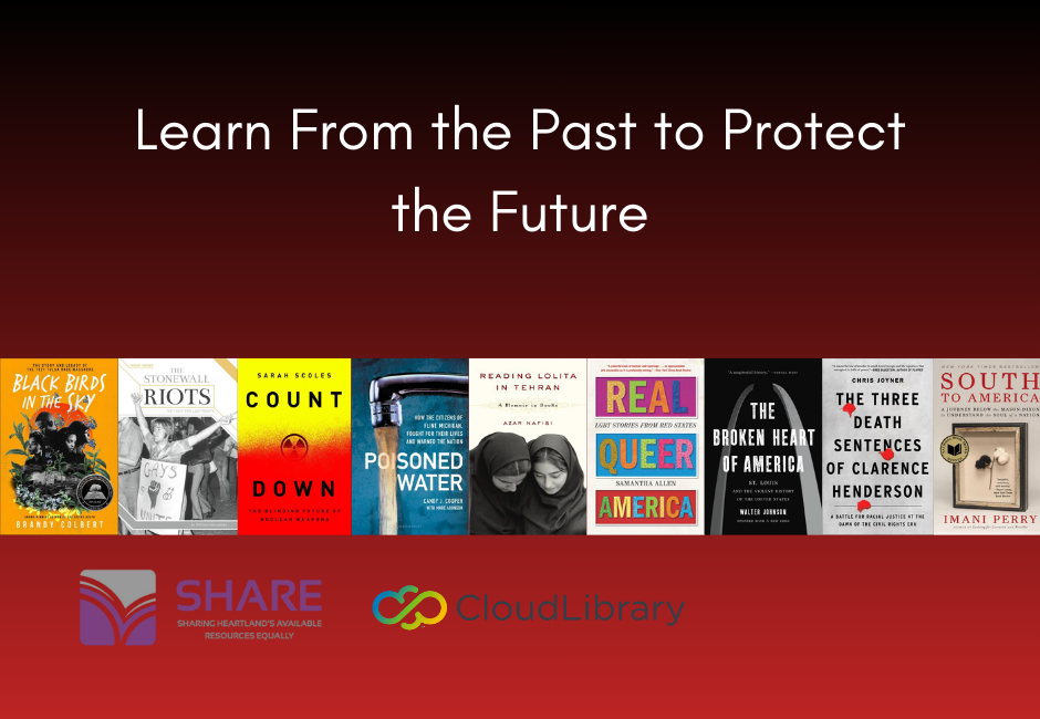 A row of book covers with the words learn from the past to protect the future above.