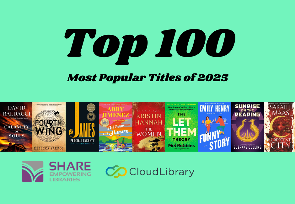 Top 100 most popular titles of 2025 with a row of book covers below.